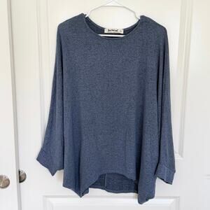 Three Birds Nest Boho Batwing Sleeve Knit Sweater Boho Lagenlook Blue Small